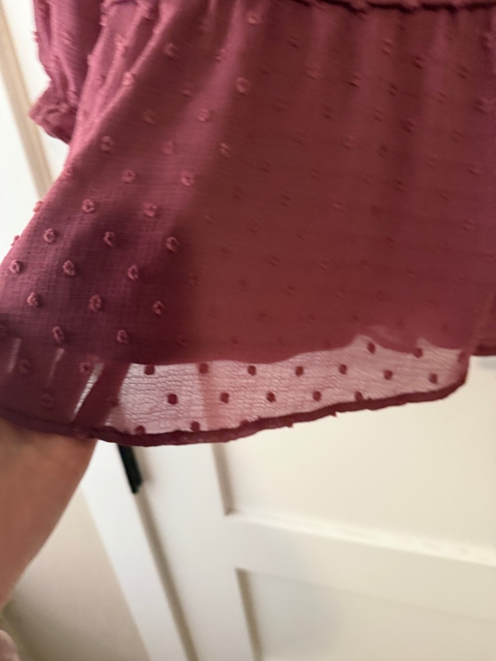 Monteau Plum Swiss Dot Long Sleeve Blouse - Picture 4 of 6